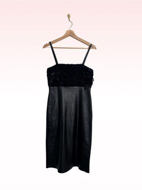 SHERI BODELL Black Leather Feather Dress